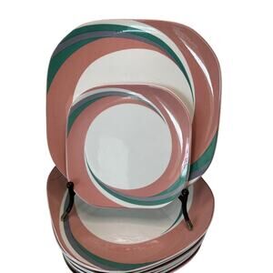 Vintage 2 (two) Dinner Plates Pinwheel Pink Dishes by Sango Quadrille